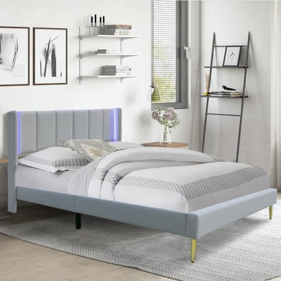 Queen Size Upholstered Bed Frame Bahan Kayu Lapis OEM ODM Disesuaikan