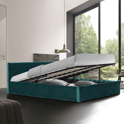 Kain Hijau Tempat Tidur Penyimpanan Pelapis Nyaman Ukuran Ganda Untuk Kamar Tidur