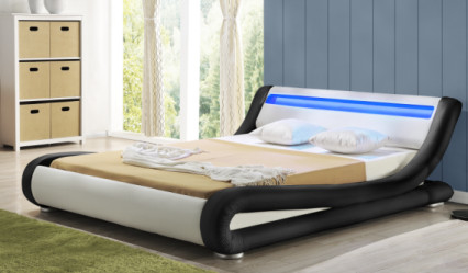 Queen Size LED Upholstered Bed Frame Kain PU 4ft Nyaman Gaya Modern