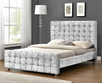 OEM Berlapis Gray King Size Bed Menghancurkan Kain Beludru Bingkai Tempat Tidur Sertifikat EMC