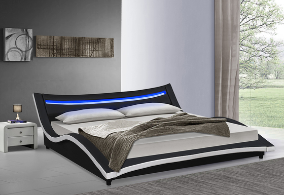 PU Leather Curved Upholstered Bed Frame Kayu Lapis Dengan LED Mudah Dirakit
