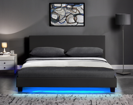 Bingkai Tempat Tidur Berlapis Kulit PU Modern Kayu Lapis Dengan Bingkai Tempat Tidur LED