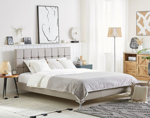 Rangka Tempat Tidur Sleigh Berlapis Kayu Lapis Dengan Headboard Tombol Dimond