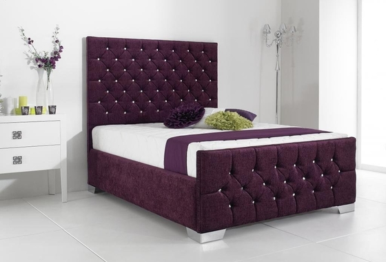 Bingkai Tempat Tidur Kain Beludru Anggur Merah Ukuran Ganda Tempat Tidur Headboard Tinggi Kayu