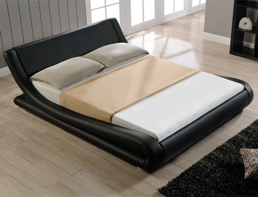Tempat Tidur Kain Berlapis Beludru Kulit Imitasi Dengan Headboard Lampu LED