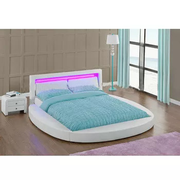 Ranjang Platform Bundar Modern Queen / Ukuran Penuh Romantis Dengan Lampu LED