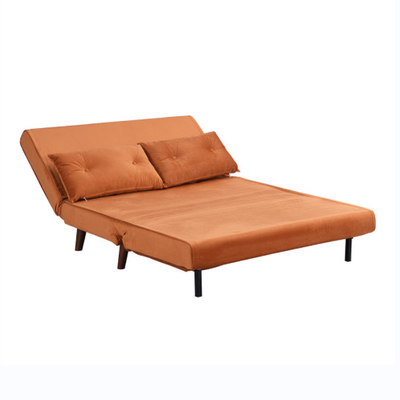 2 Kursi Tempat Tidur Sofa Lipat Ganda Kecil Oranye Beludru Berlapis Trundle Daybed