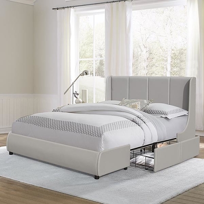 PU Tufted Upholstered Bed Frame Double Queen Size Dengan Penyimpanan Laci Logam