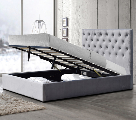 Tempat Tidur Berlapis King Nyaman Tinggi Kancing Tufted Headboard Tempat Tidur Lift Gas