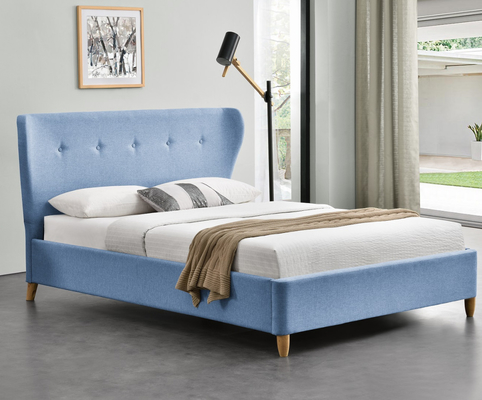 Tempat Tidur Ganda Ottoman Kayu Modern Beludru Abu-abu Gelap Kepala Tempat Tidur Melengkung Mewah