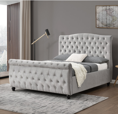 Hancur Beludru Chesterfield Sleigh Tempat Tidur Penyimpanan Ottoman Gas Lift Pembukaan Halus