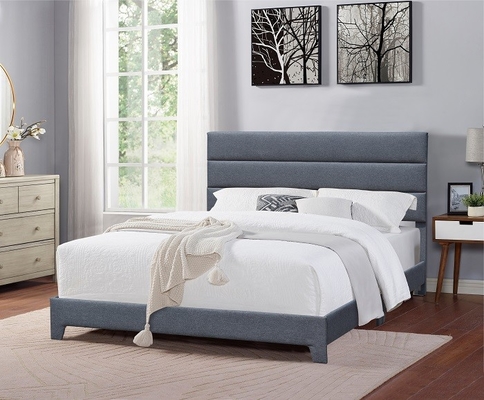 Pabrikan Tempat Tidur Berlapis Abu-abu Linen Ukuran Penuh Headboard Tinggi
