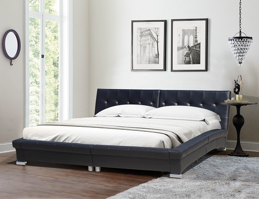 Hitam Ukuran King Melengkung Faux Leather Bed Set Furnitur Kamar Tidur