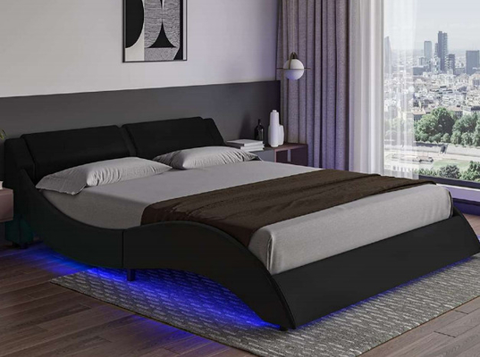 Modern Comfortble Kain Berlapis Bingkai Tempat Tidur Bentuk Kurva Dengan Headboard LED