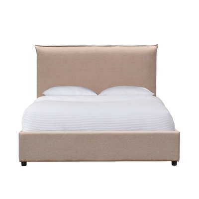 Tempat Tidur Platform Berlapis Gaya Eropa Kain Linen Coklat Muda