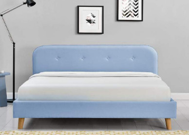 Rangka Tempat Tidur Kayu Lapis Berlapis Kain Mode Modern Warna Biru