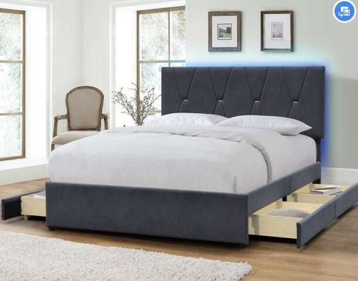 Rangka Tempat Tidur Berlapis Kain Beludru Abu-abu Ukuran King Headboard Tinggi dengan laci