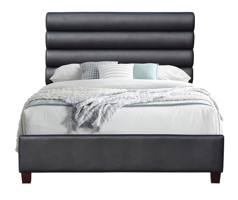 Bingkai Tempat Tidur Berlapis Kulit Hitam PU Furnitur Kamar Tidur Ukuran Queen
