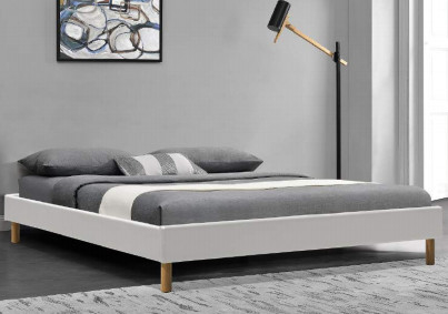 Anggun Desain Ringkas Rangka Tempat Tidur Berlapis Linen Abu-abu Muda Tanpa Kepala Tempat Tidur