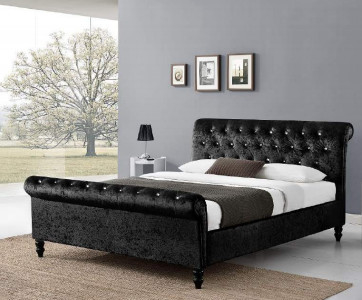 Rangka Tempat Tidur Kayu Lapis Chesterfield Sleigh BSCI Berlapis Beludru Double King