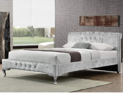 Rosh Luxury Double Size Storage Bed Tufted Lint Sliver Crystal Button Gaya Eropa