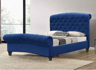 OEM Luxurious Ottoman Blue Velvet King Bed Frame dengan daya tahan tinggi