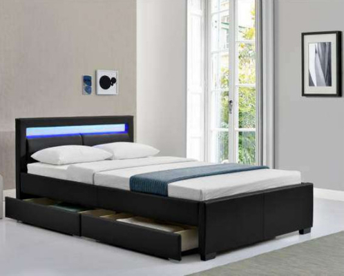 Tempat Tidur LED Rangka Bilah Kulit Imitasi Berlapis Ganda Dengan Kotak