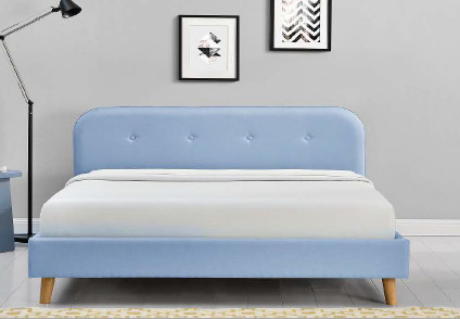 Rangka Tempat Tidur Kayu Lapis Berlapis Kain Warna Biru Mode Modern