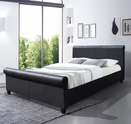 Serbaguna Rangka Tempat Tidur Lapisan Ukuran Raja Hitam Kulit Palsu Sleigh Headboard Footboard