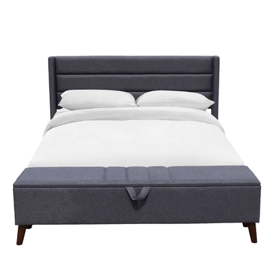 Grey Solid Back Tufted Queen Storage Bed Nyaman untuk Tidur FSC