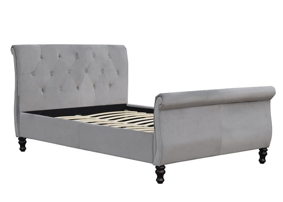 Rangka Tempat Tidur Berlapis Italia Mewah, Linen Kain Berumbai Kancing Modern