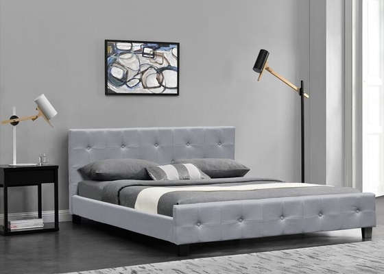 Perakitan Mudah Tempat Tidur Berlapis Single King Bingkai Tempat Tidur Kain Abu-abu Muda