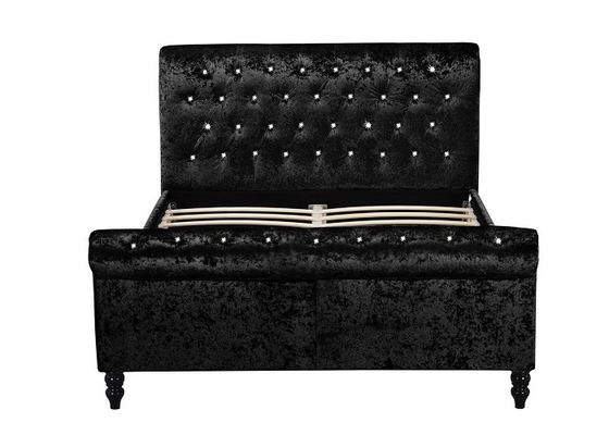 Mewah Perak Hitam Kain Hancur Beludru Sleigh Bed Frame Double King Size