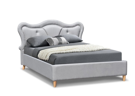 Nailhead Anak-anak Berlapis Tempat Tidur Trim Abu-abu Linen Button Headboard Melengkung Berumbai
