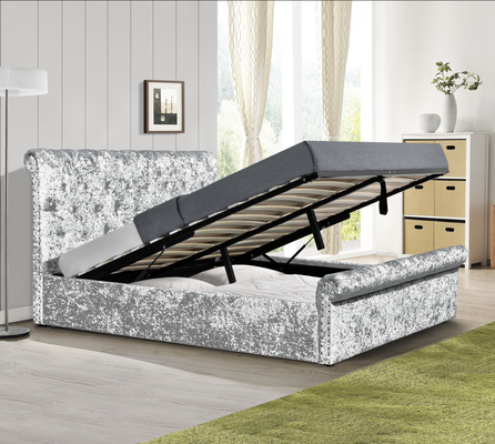Crush Velvet Gas Lift Storage Bed OEM Silver Upholstered Double Bed Frame