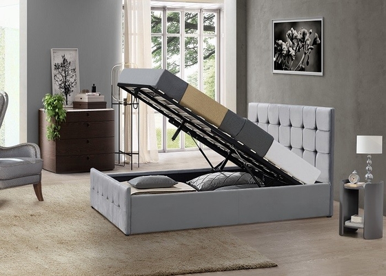 Bingkai Tempat Tidur Queen Berlapis Kayu Platform Kamar Tidur Dengan Kancing