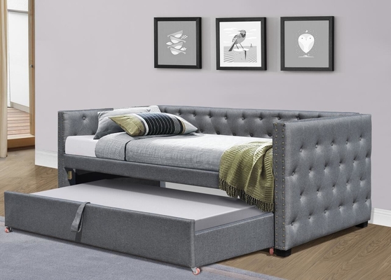 Daybed Berlapis Beludru Ukuran Penuh Tarik Keluar Tempat Tidur Trundle Single Chesterfield Grey Plush