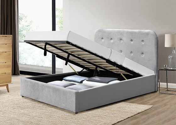 Tombol Headboard Beludru Dan Bingkai Tempat Tidur Kayu Ukuran King OEM ODM