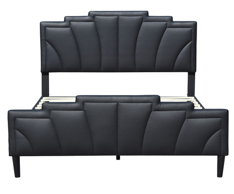 Rangka Tempat Tidur Berlapis Platform Logam OEM Modern Queen Size PU Leather Black