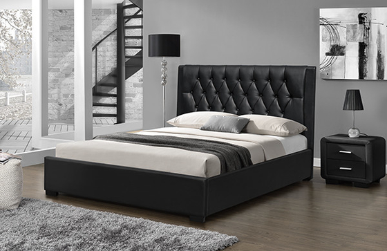 160*200cm PU Tufted Headboard Queen Bed Frame Kaki Plastik Hitam