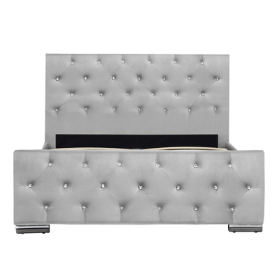 Tempat Tidur Bingkai Kayu Berlapis Beludru Berumbai Dengan Headboard Tombol Cristal