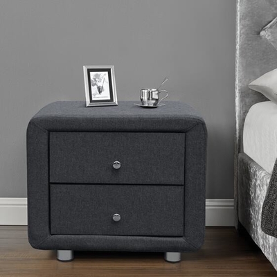 Kain Berlapis Modern Meja Samping Tempat Tidur Linen Abu-abu Beludru Meja 2 Laci