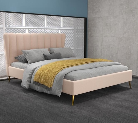 Kain Bingkai Tempat Tidur Berlapis Ukuran Ganda Kelas Tinggi Dengan Headboard USB
