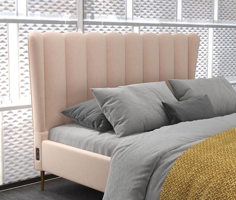 Kain Bingkai Tempat Tidur Berlapis Ukuran Ganda Kelas Tinggi Dengan Headboard USB
