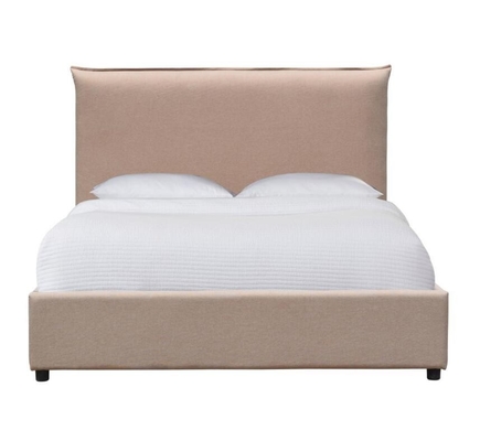 King Size Upholstered Bed Frame Bahan Kain Busa Kayu Lapis Headboard Tinggi Nyaman
