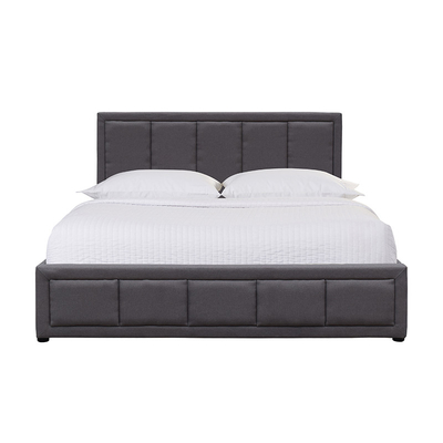 Tempat Tidur Penyimpanan Lift Gas Berlapis Abu-abu Bahan Kayu Lapis Ukuran Queen Dengan Linen Headboard