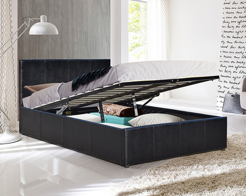 Bingkai Tempat Tidur Penyimpanan Kulit Imitasi Hitam Desain Modern Ukuran Queen