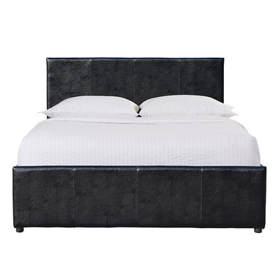 Bingkai Tempat Tidur Penyimpanan Kulit Imitasi Hitam Desain Modern Ukuran Queen