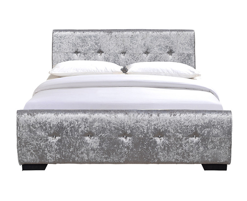 OEM ODM Tempat Tidur Penyimpanan Terbuka Tombol Kristal Tufted Silver Crush Velvet Side