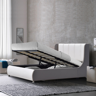 Rangka Tempat Tidur Berlapis Queen Size Headboard Tinggi Dengan Penyimpanan Siderails Telinga